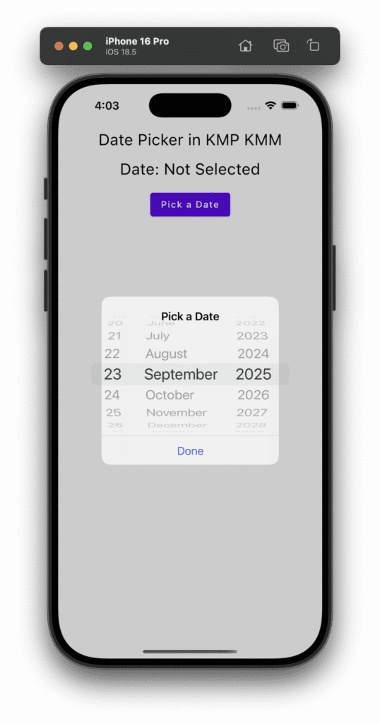DatePicker in Kotlin Compose Multiplatform KMP KMM