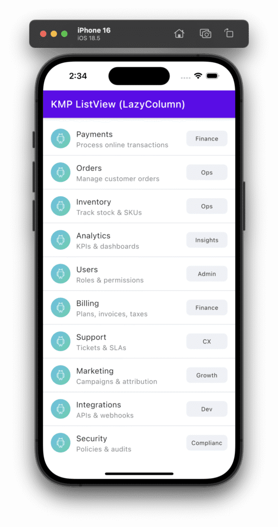 ListView LazyColumn in Kotlin Compose Multiplatform KMP KMM iOS